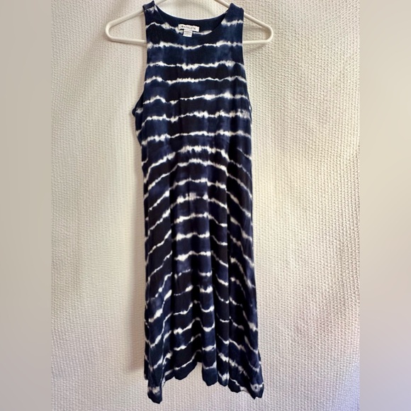 Athleta Santorini Thera Women’s Tie Dye Striped Navy/White Sleeveless Dress Sz:M - Picture 1 of 8